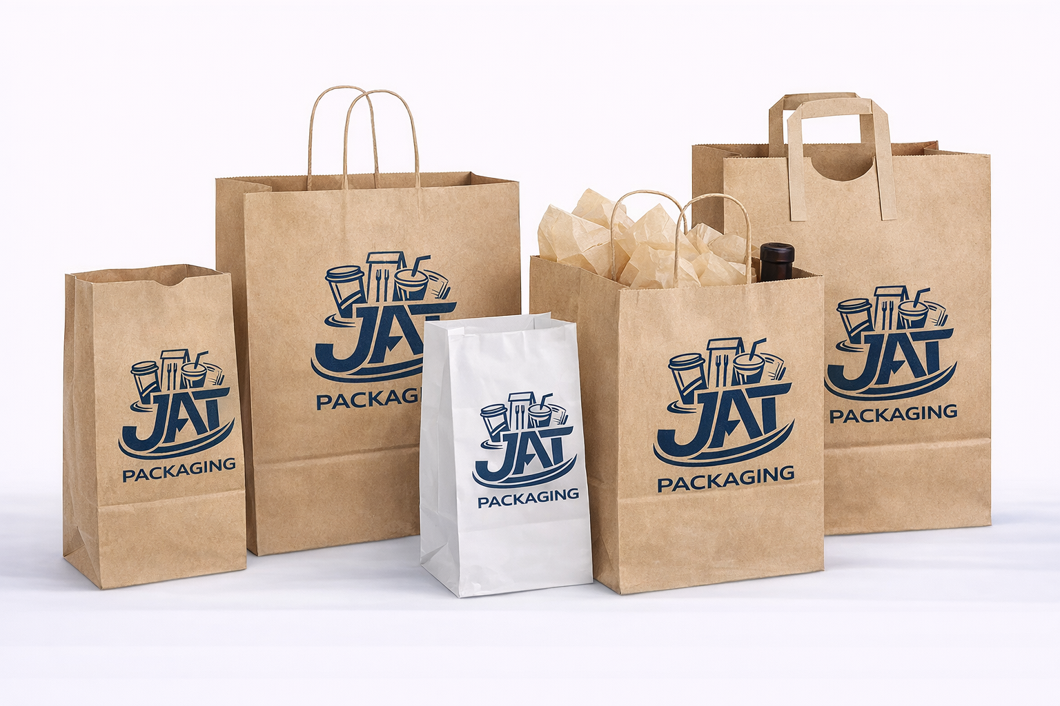 White Paper Customizable Shopping Bag with Handles