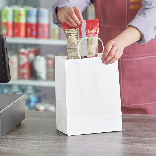 White Paper Customizable Shopping Bag with Handles